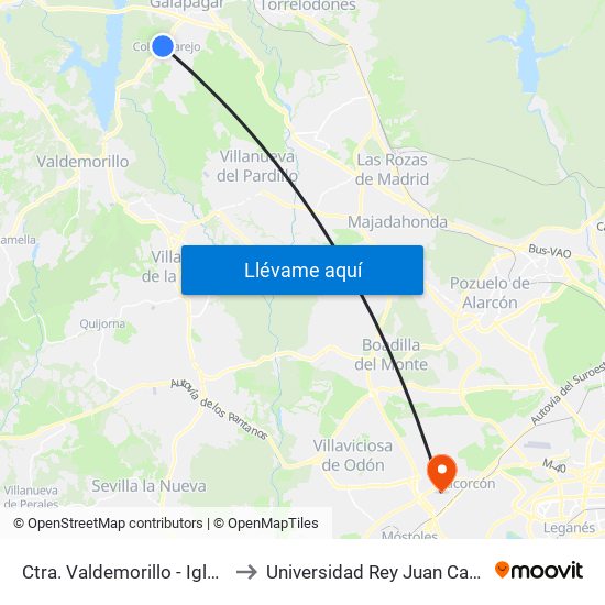 Ctra. Valdemorillo - Iglesia to Universidad Rey Juan Carlos map