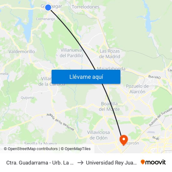 Ctra. Guadarrama - Urb. La Herradura to Universidad Rey Juan Carlos map