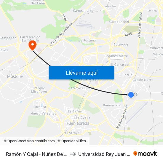 Ramón Y Cajal - Núñez De Balboa to Universidad Rey Juan Carlos map