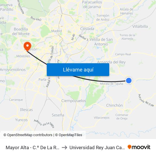 Mayor Alta - C.º De La Rana to Universidad Rey Juan Carlos map