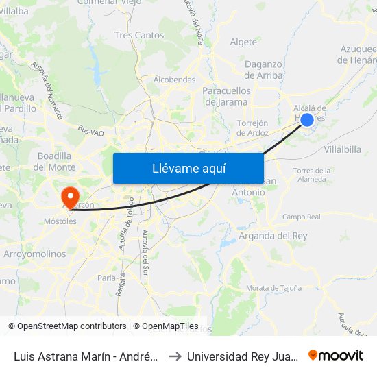 Luis Astrana Marín - Andrés Llorente to Universidad Rey Juan Carlos map