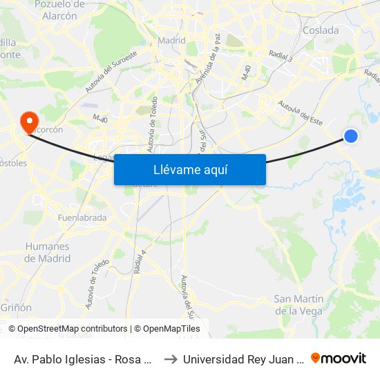 Av. Pablo Iglesias - Rosa Montero to Universidad Rey Juan Carlos map