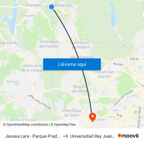 Jesusa Lara - Parque Pradogrande to Universidad Rey Juan Carlos map