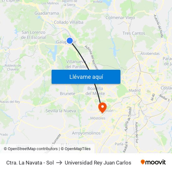 Ctra. La Navata - Sol to Universidad Rey Juan Carlos map