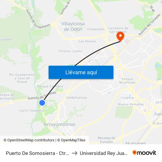 Puerto De Somosierra - Ctra. M-413 to Universidad Rey Juan Carlos map