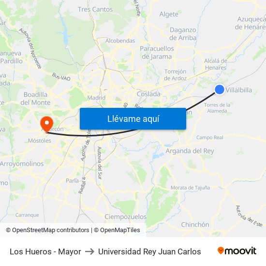 Los Hueros - Mayor to Universidad Rey Juan Carlos map