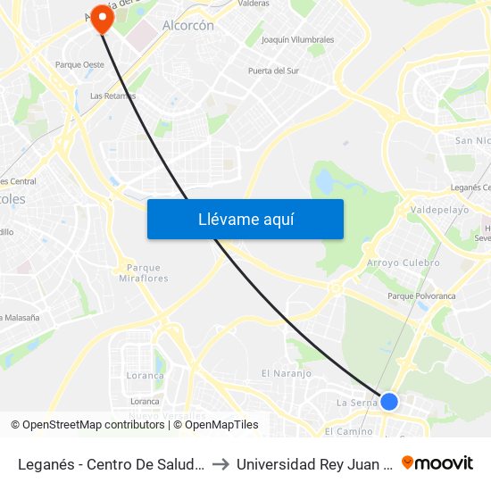 Leganés - Centro De Salud Mental to Universidad Rey Juan Carlos map