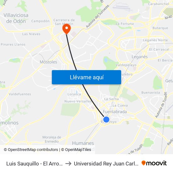Luis Sauquillo - El Arroyo to Universidad Rey Juan Carlos map