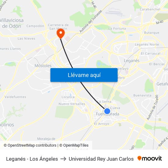 Leganés - Los Ángeles to Universidad Rey Juan Carlos map