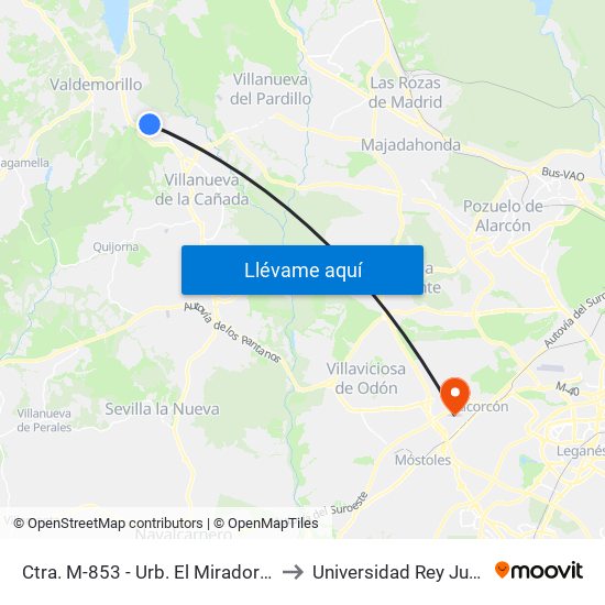 Ctra. M-853 - Urb. El Mirador Del Romero to Universidad Rey Juan Carlos map
