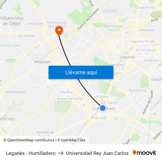 Leganés - Humilladero to Universidad Rey Juan Carlos map