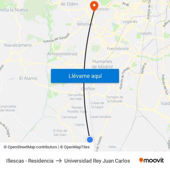 Illescas - Residencia to Universidad Rey Juan Carlos map