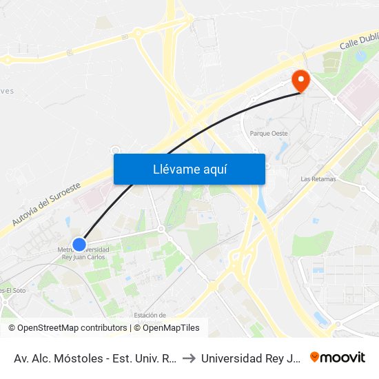 Av. Alc. Móstoles - Est. Univ. Rey Juan Carlos to Universidad Rey Juan Carlos map