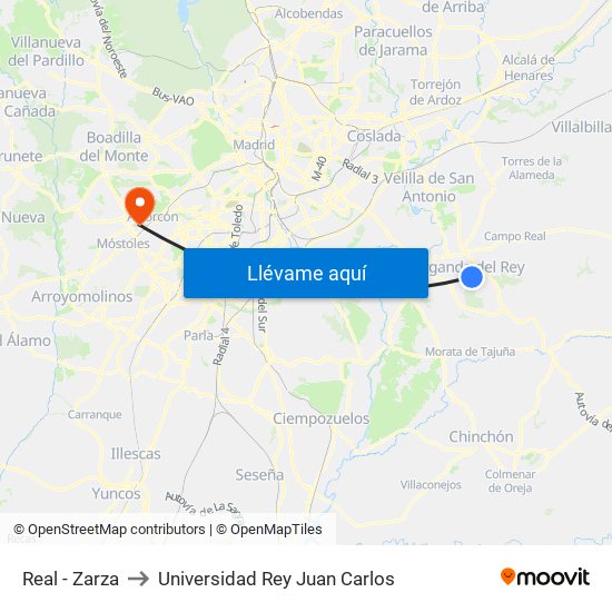 Real - Zarza to Universidad Rey Juan Carlos map