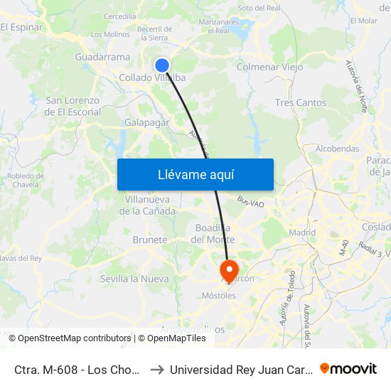 Ctra. M-608 - Los Chopos to Universidad Rey Juan Carlos map