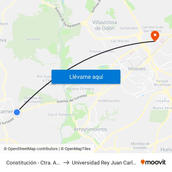 Constitución - Ctra. A-5 to Universidad Rey Juan Carlos map