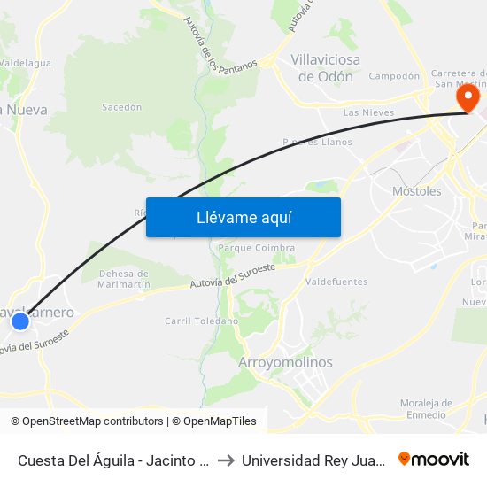 Cuesta Del Águila - Jacinto González to Universidad Rey Juan Carlos map