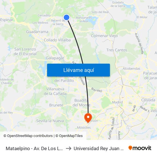 Mataelpino - Av. De Los Linares to Universidad Rey Juan Carlos map