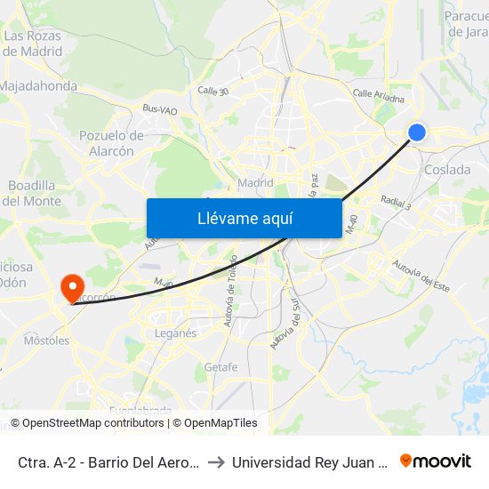 Ctra. A-2 - Barrio Del Aeropuerto to Universidad Rey Juan Carlos map