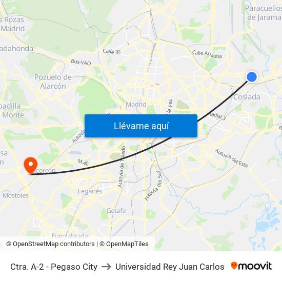 Ctra. A-2 - Pegaso City to Universidad Rey Juan Carlos map