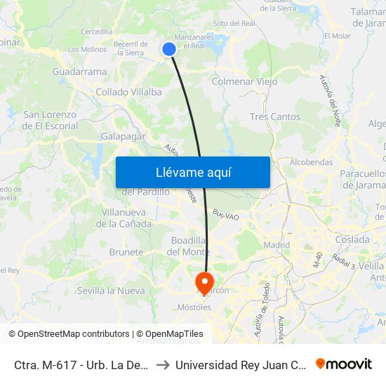 Ctra. M-617 - Urb. La Dehesa to Universidad Rey Juan Carlos map
