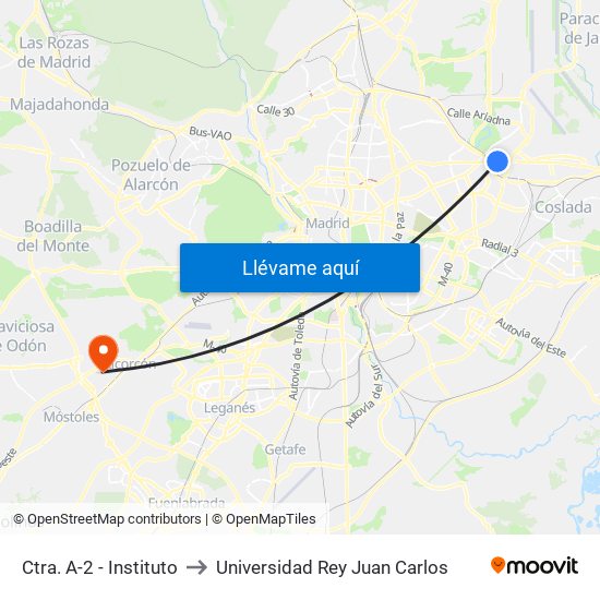 Ctra. A-2 - Instituto to Universidad Rey Juan Carlos map