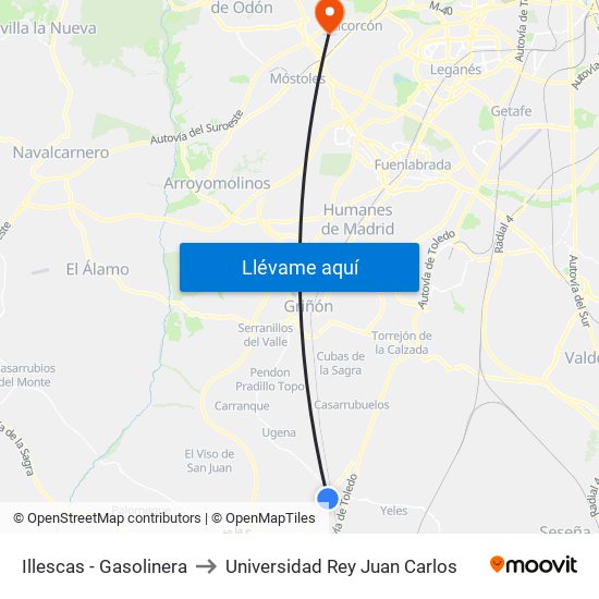 Illescas - Gasolinera to Universidad Rey Juan Carlos map