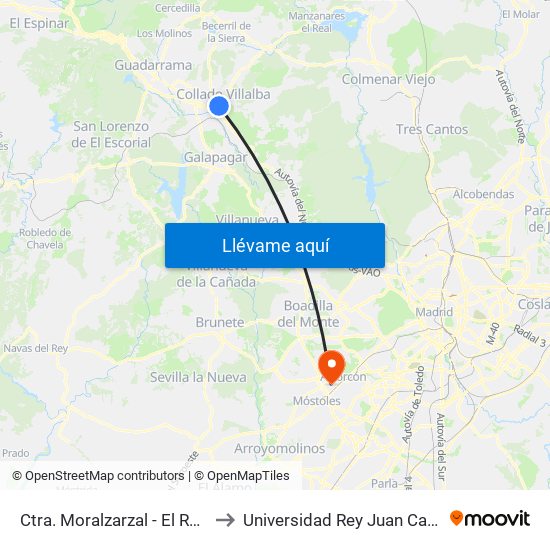 Ctra. Moralzarzal - El Roble to Universidad Rey Juan Carlos map