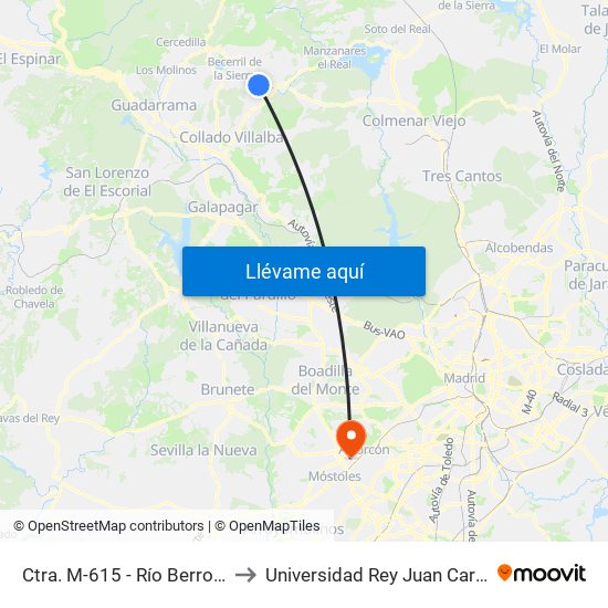 Ctra. M-615 - Río Berrocal to Universidad Rey Juan Carlos map