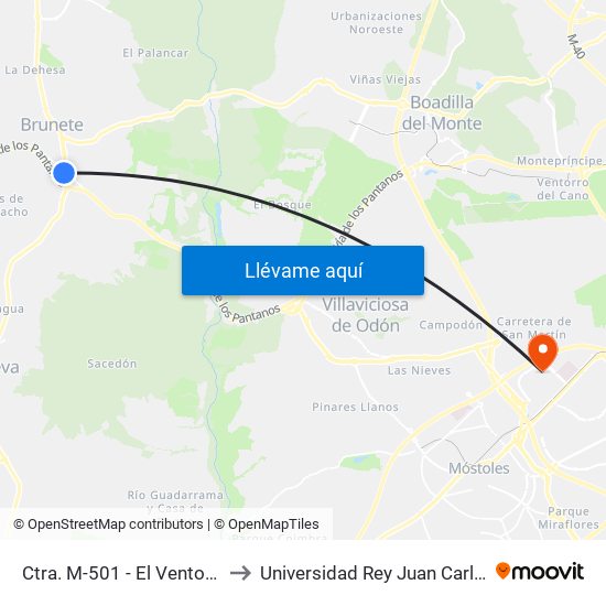 Ctra. M-501 - El Ventorro to Universidad Rey Juan Carlos map