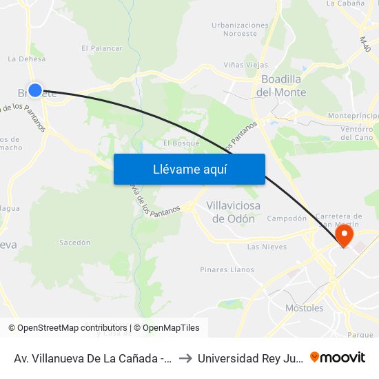 Av. Villanueva De La Cañada - Centro Salud to Universidad Rey Juan Carlos map
