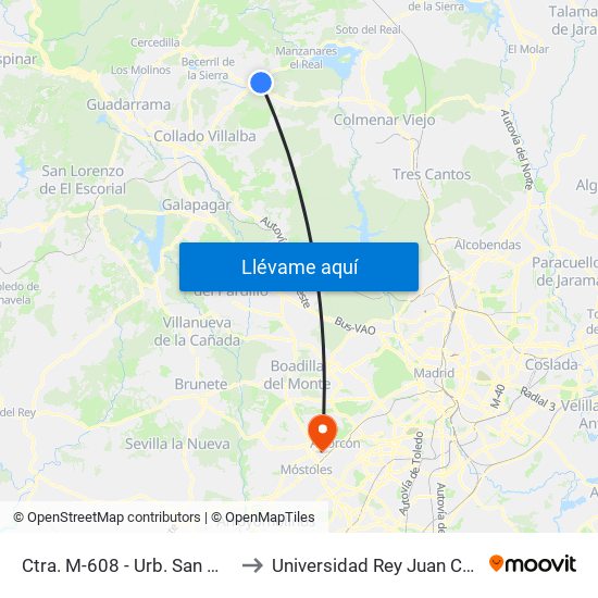 Ctra. M-608 - Urb. San Muriel to Universidad Rey Juan Carlos map