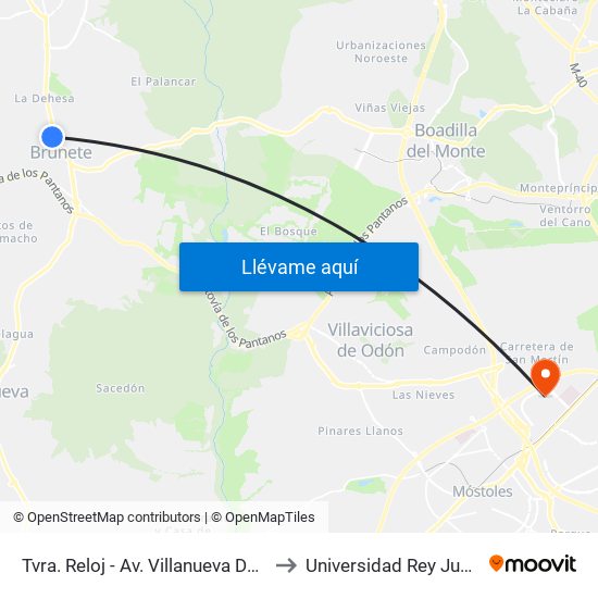 Tvra. Reloj - Av. Villanueva De La Cañada to Universidad Rey Juan Carlos map
