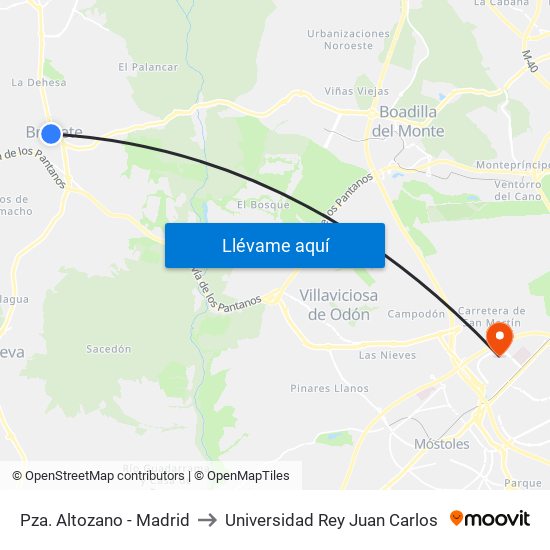Pza. Altozano - Madrid to Universidad Rey Juan Carlos map