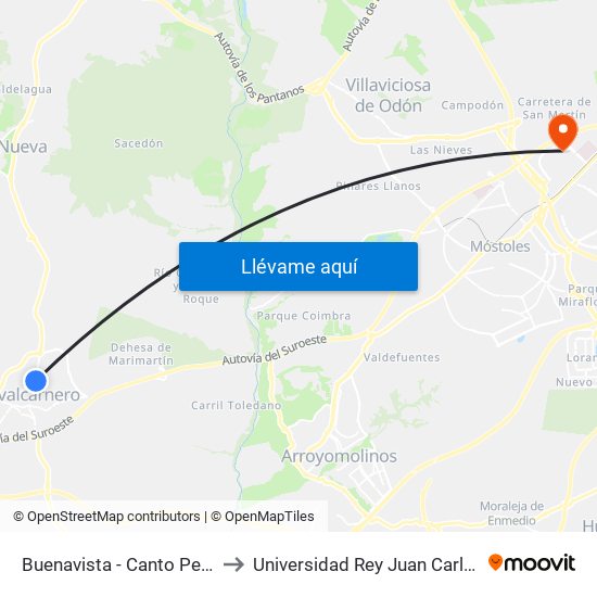 Buenavista - Canto Pelín to Universidad Rey Juan Carlos map