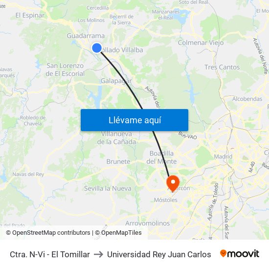 Ctra. N-Vi - El Tomillar to Universidad Rey Juan Carlos map
