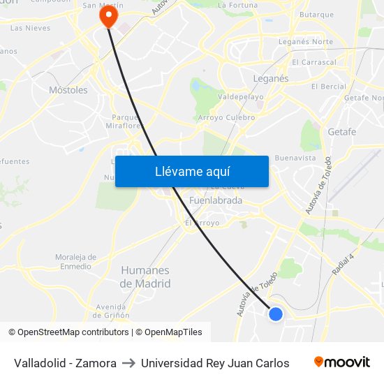 Valladolid - Zamora to Universidad Rey Juan Carlos map