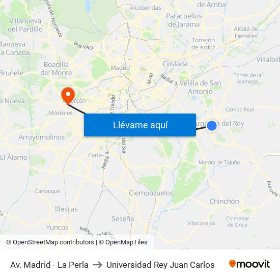 Av. Madrid - La Perla to Universidad Rey Juan Carlos map