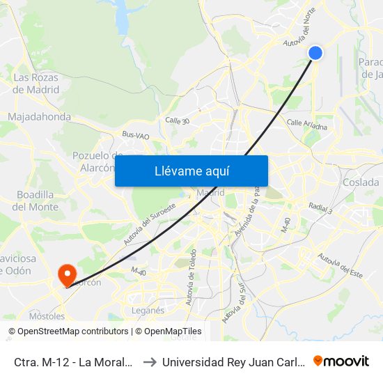 Ctra. M-12 - La Moraleja to Universidad Rey Juan Carlos map