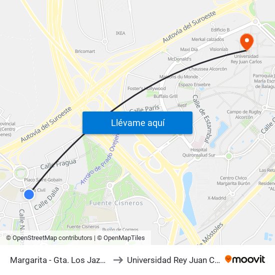 Margarita - Gta. Los Jazmines to Universidad Rey Juan Carlos map