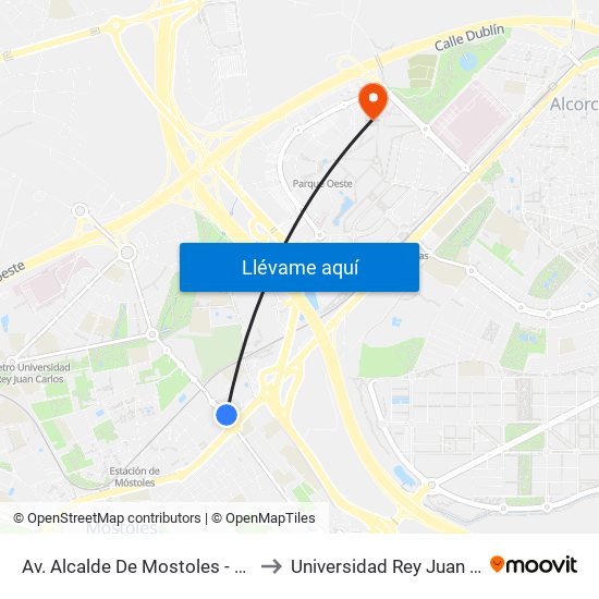 Av. Alcalde De Mostoles - Bécquer to Universidad Rey Juan Carlos map