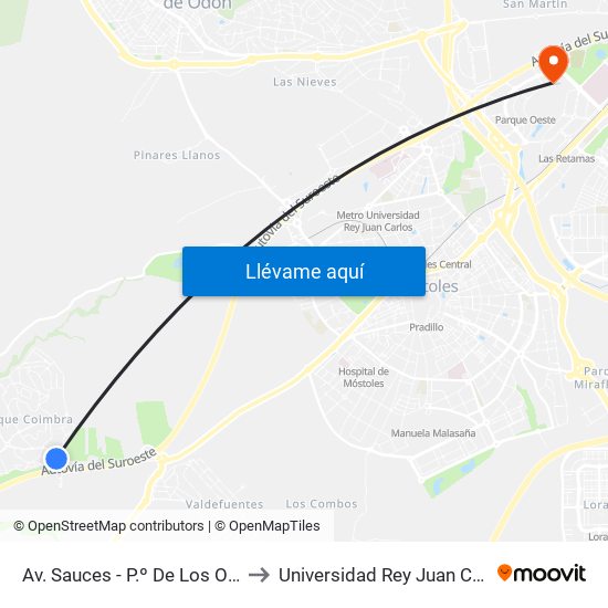 Av. Sauces - P.º De Los Olivos to Universidad Rey Juan Carlos map