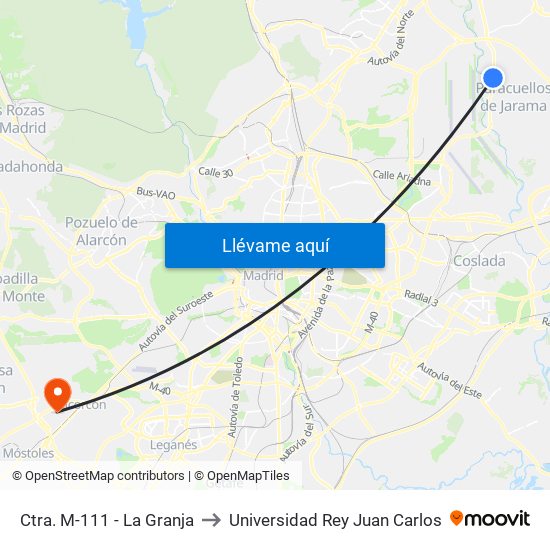 Ctra. M-111 - La Granja to Universidad Rey Juan Carlos map