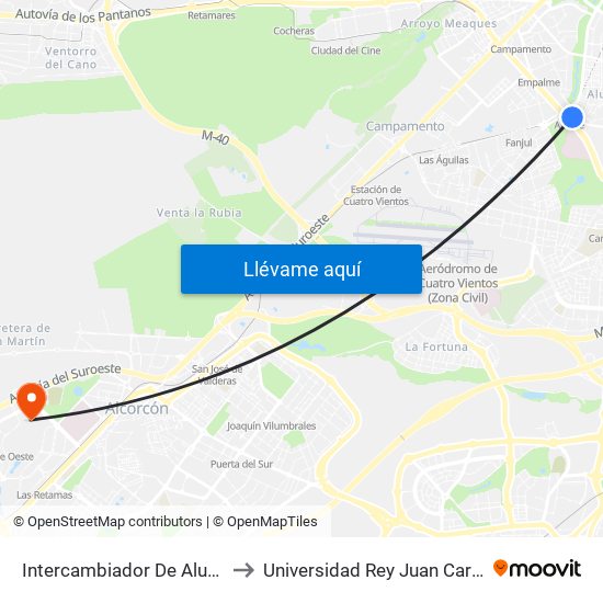 Intercambiador De Aluche to Universidad Rey Juan Carlos map