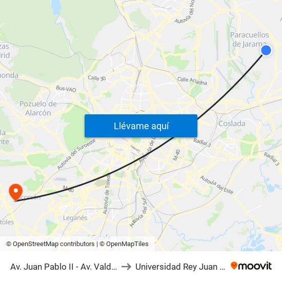 Av. Juan Pablo II - Av. Valdediego to Universidad Rey Juan Carlos map