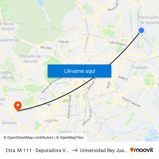 Ctra. M-111 - Depuradora Valdebebas to Universidad Rey Juan Carlos map