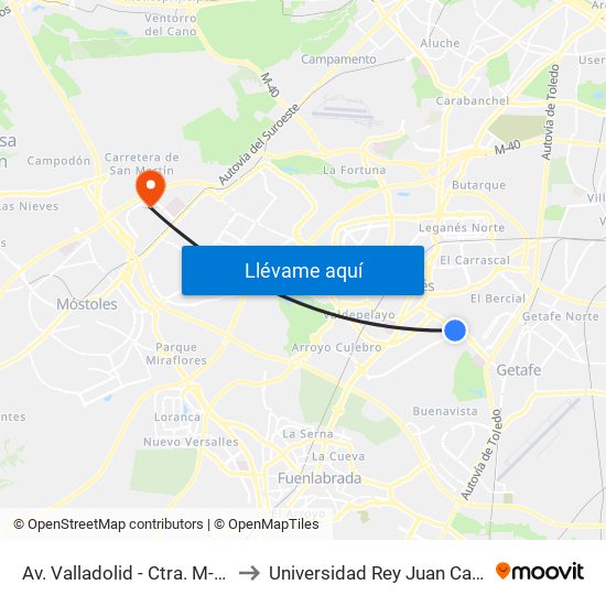 Av. Valladolid - Ctra. M-406 to Universidad Rey Juan Carlos map