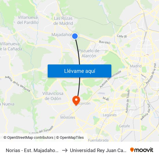 Norias - Est. Majadahonda to Universidad Rey Juan Carlos map