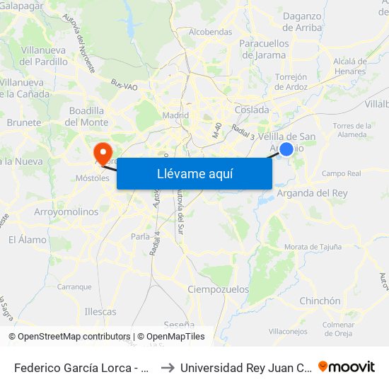 Federico García Lorca - Mirlos to Universidad Rey Juan Carlos map