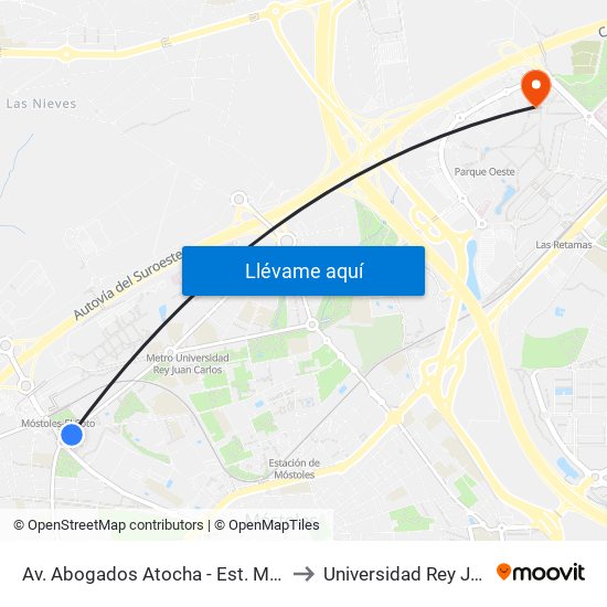 Av. Abogados Atocha - Est. Móstoles El Soto to Universidad Rey Juan Carlos map